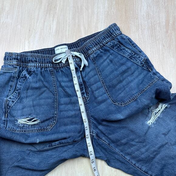 Lane Bryant Pull On Wide Leg Distressed Ripped Drawstring Elastic Waist Jeans 16 - Picture 12 of 16